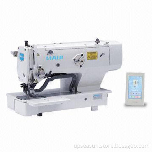 High-speed computer controlled straight button-holing sewing machine